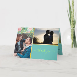 Teal Monograma 💍 Moderno Obrigado Cartão com foto