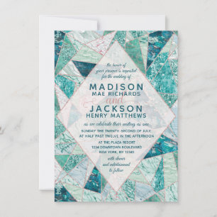 Teal Mosaic Marble Triângulo Convite para Casament