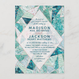 Teal Mosaic Marble Triângulo Convite para Casament