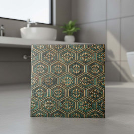 Teal Oxidado & Hexágono de Bronze #17 ID1227