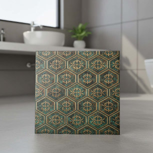 Teal Oxidado & Hexágono de Bronze #17 ID1227