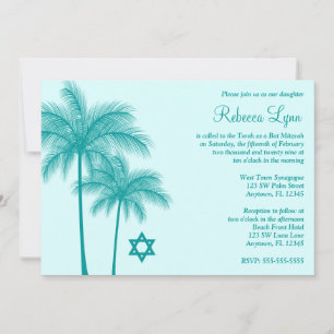 Teal Palm Árvore Tropical Bat Mitzvah Convites