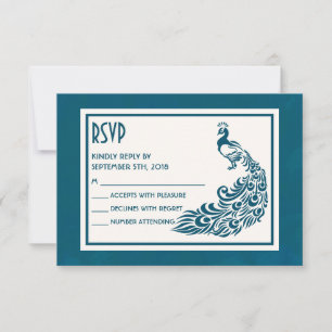 Teal Peacockl Bold Na moda Art Deco Design RSVP