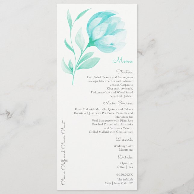 Teal Peonies Wedding Menu (Frente)