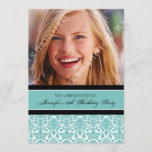 Teal Photo 18th Convites de aniversário<br><div class="desc">Foto personalizada 18ª Convites de aniversário em elegante cor damasco floral azul turquesa,  preto e branco clássico. Adicione seu nome,  foto e detalhes da festa para um convite de aniversário exclusivo e na moda 18.</div>