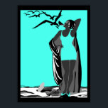 Teal Poster ART DECO LADY Pássaros brancos pretos<br><div class="desc">Turquesa-Poster ART DECO LADY Pássaros brancos pretos Martini</div>