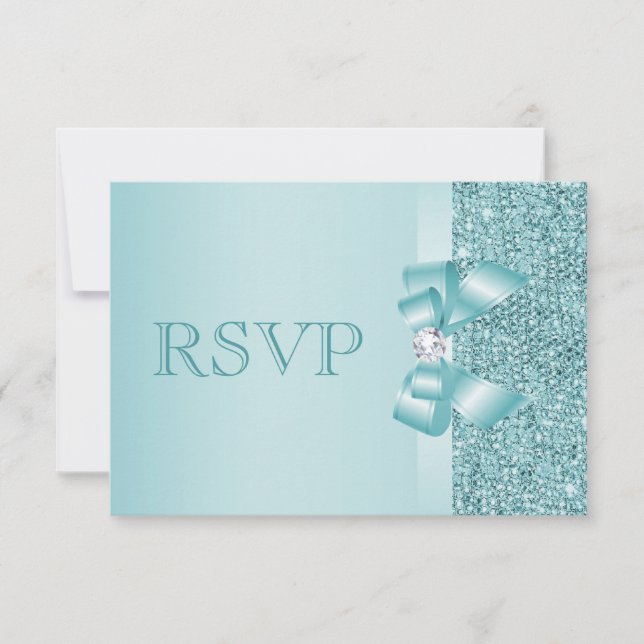 Teal Printed Sequins Wedding RSVP (Frente)