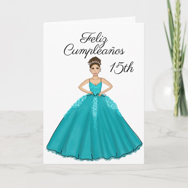 Teal Quinceanera Fashion - Cartão de Aniversário E (Frente)