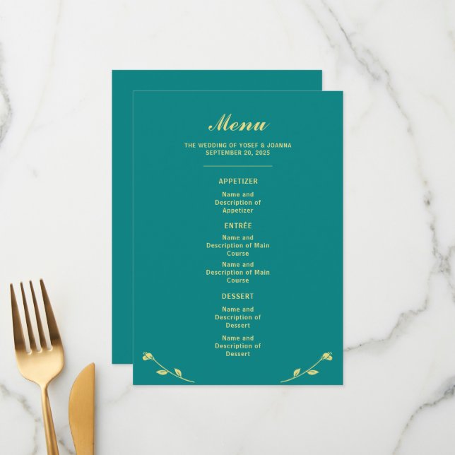 Teal Rosa Wedding Menu (Frente/Verso In Situ)