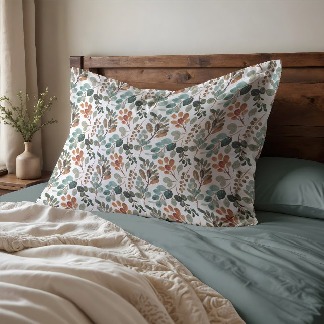 Teal Rust Sage Verde Brown Sai do outono (Teal, rust, and sage leaves pillowcase)