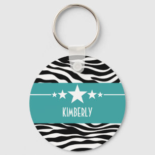 Teal Sassy Star Zebra Chaveiro