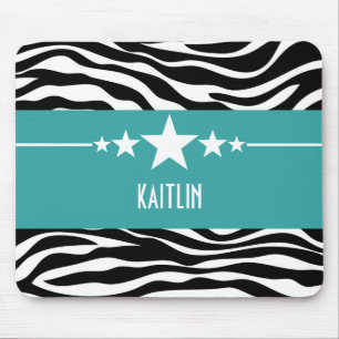 Teal Sassy Star Zebra Mousepad