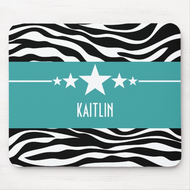 Teal Sassy Star Zebra Mousepad (Frente)