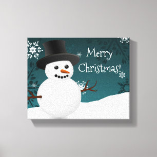 Teal Snowman Winter Scene Canvas de Natal