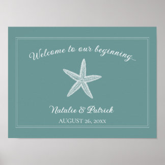 Teal Starfish Wedding Poster