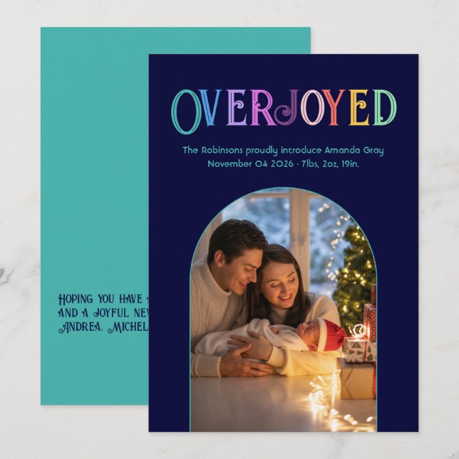 Teal Tide Xmas Baby Birth Anúncio (Frente/Verso)