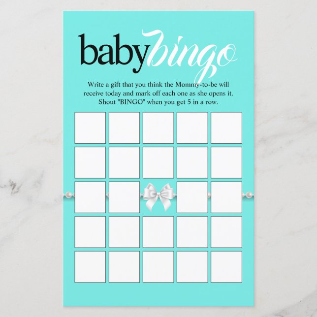 Teal Tiffany Theme Baby Bingo Jogo do Chá de frald (Frente)