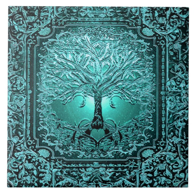 Teal Tree of Life Antiga Rustic (Frente)