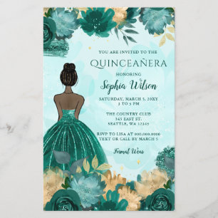 Teal Turquesa Dourada Princesa Quinceañera
