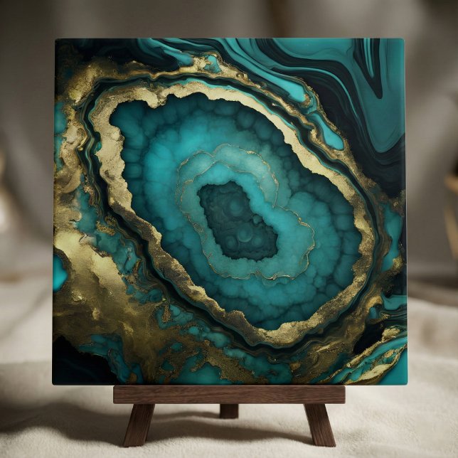 Teal Turquoise and Gold Agate Geode Liquid Marble (Criador carregado)