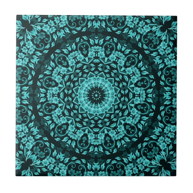 Teal Turquoise Floral Mandala (Frente)