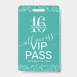 Teal Turquoise Sweet 16 Convite VIP Pass Crachá<br><div class="desc">Turista Personalizada Aqua Teal Azul-Verde Brilhante Doce 16 VIP Convite para Crachá All-Access Pass com um monograma de 16 anos - ou personalize com cada nome de convidado individual para a sua doce 16 festas. Os detalhes do convite são impressos no verso com fontes elegantes e modernas com sotaques de...</div>