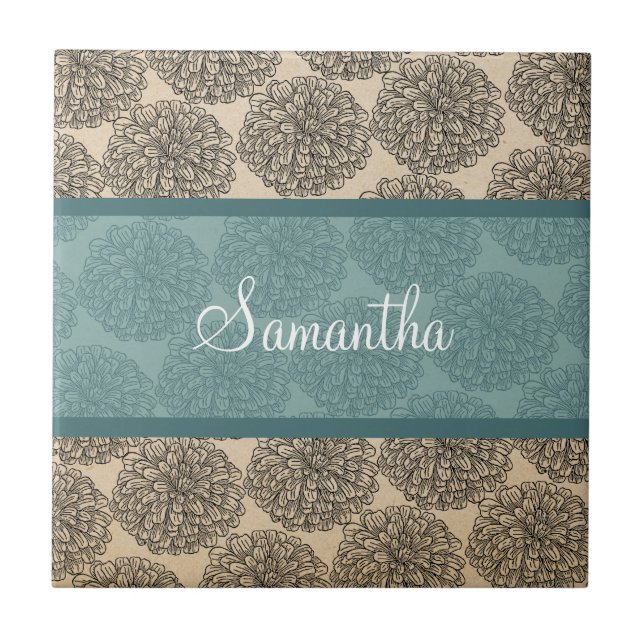 Teal Vintage Azulejo de Zinnia (Frente)