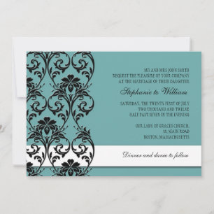 Teal Vintage Floral Swirl Convite Para Casamento