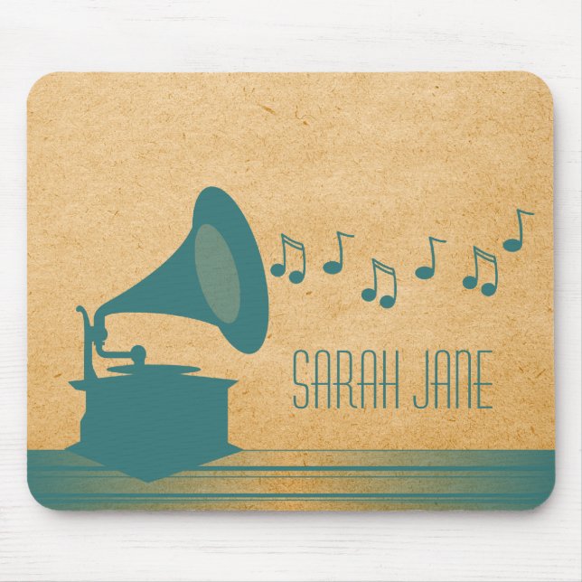 Teal Vintage Gramophone Mousepad (Frente)