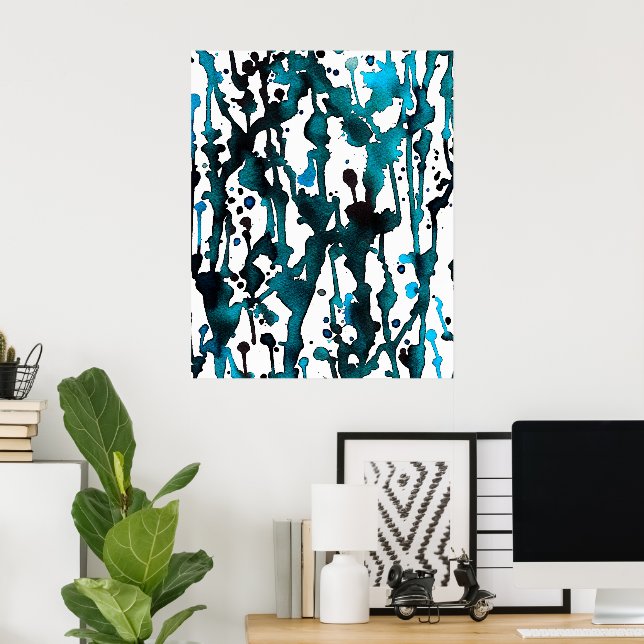 Teal Watercolor Abstrato Poster (Escritório em casa)