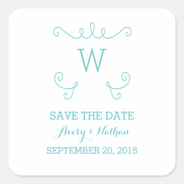 Teal Whimsical Flourish Salve os adesivos de data (Frente)