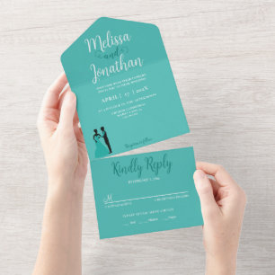 Teal White Elegant Wedding Bride and Groom