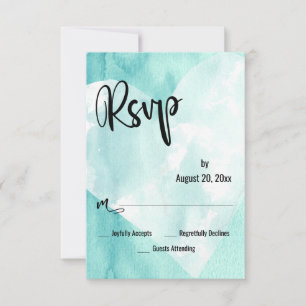 Teal White Watercolor Heart Wedding RSVP