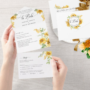 Tear RSVP de Casamento Floral Amarelo-legante espa