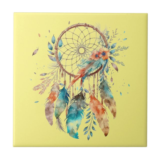 Teatro Feather Yellow Watercolor Dreamcatcher (Frente)