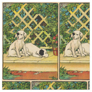 Tecido 1914 dois cães que são impressão curioso