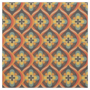 Tecido 1960 Retro Groovy Orange Brown Dourado