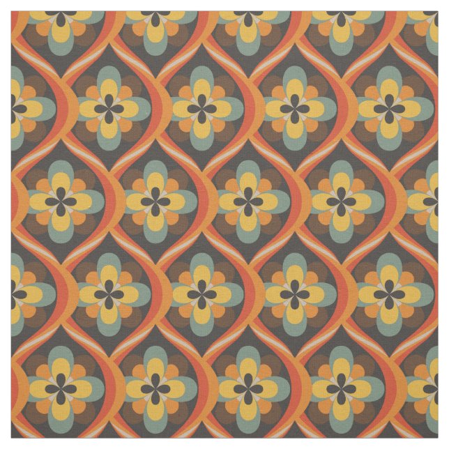 Tecido 1960 Retro Groovy Orange Brown Dourado (Modelo)