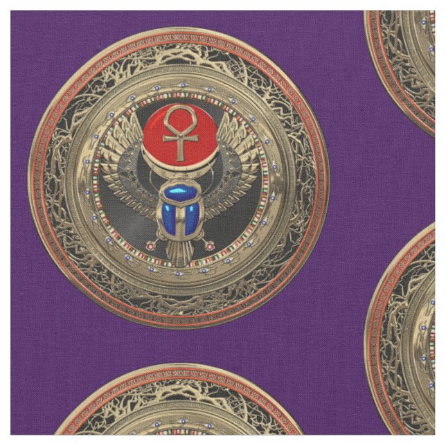 Tecido [300] Scarab Dourado Egípcio Alado Sagrado com Ank (Detalhe)