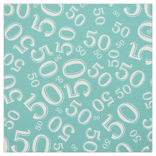 Tecido 50º Aniversário Legal Número Padrão Teal/Branco