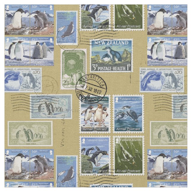 Tecido A Antártica - selos postais do pinguim (Detalhe)