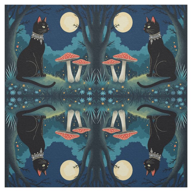 Tecido A Familiar Black Cat And Toadstools Halloween 1 (Modelo)