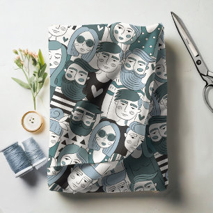 Tecido A multidão do centro enfrenta ID494 azul