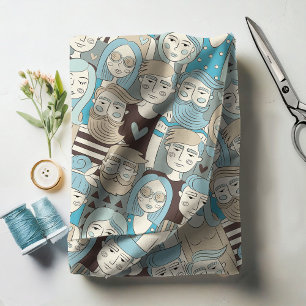 Tecido A multidão do centro enfrenta ID494 azul/bege