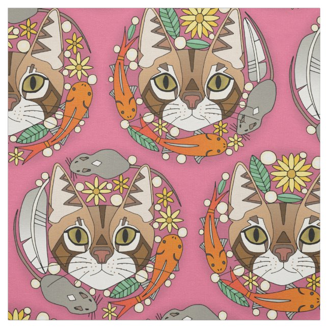 Tecido a vida de um gato, polka rosa (Modelo)