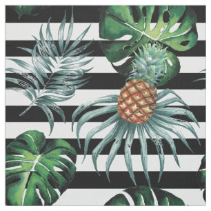 Tecido Abacaxi tropical da aguarela com listras pretas