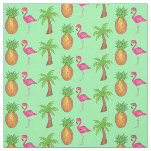 Tecido Abacaxi verde-palmeira-palmeira-rosa-tropical