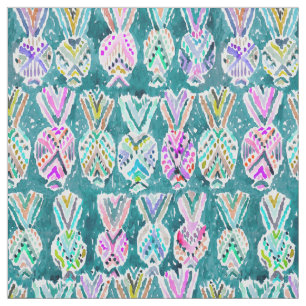 Tecido Abacaxis tropicais tribais do Hawaiian da aguarela