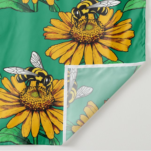 Tecido Abeha no Design de Padrão de Flor de Girassol Verd (Criador carregado)
