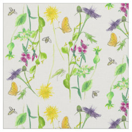 Tecido Abelhas Borboletas Dandelion Flores Selvagens Aqua